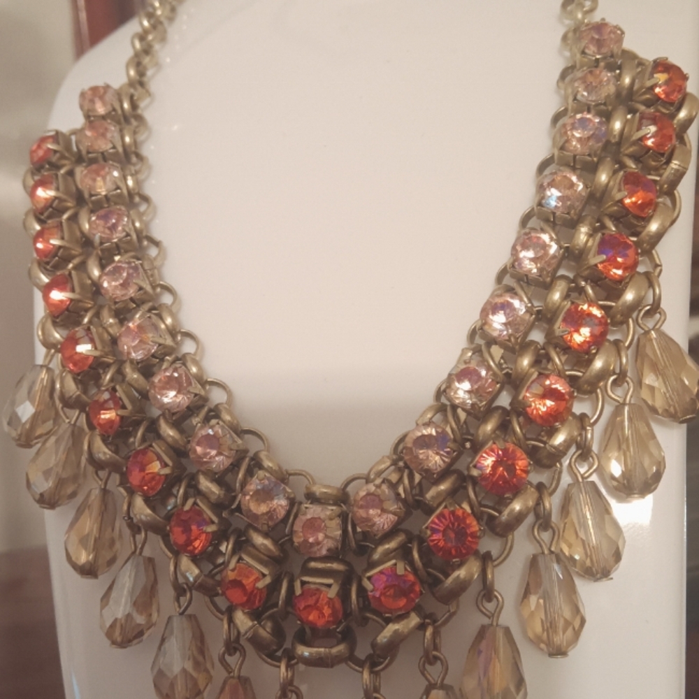 Pink Rhinestone Festoon Necklace - Picture 2 of 7